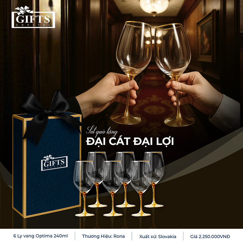 Set Quà Tặng Đại Hội Doanh Nghiệp Cao Cấp DN30:  6 Ly Vang Optima Vẽ Vàng