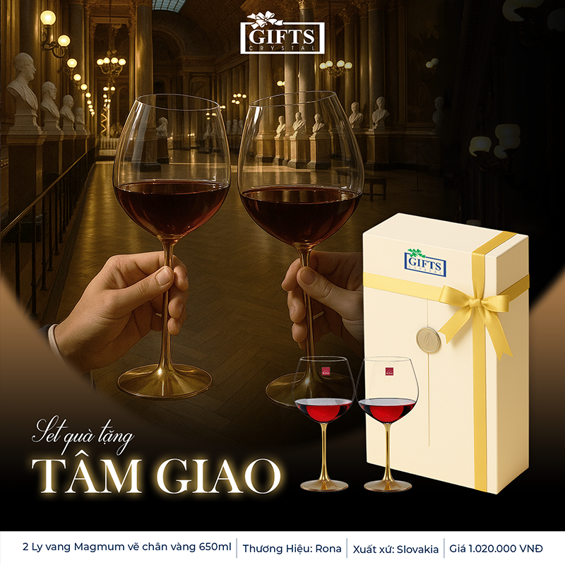 Set Quà Tặng Đại Hội Doanh Nghiệp Hoành Tráng DN31: 2 Ly Vang Magmum Chân Vàng