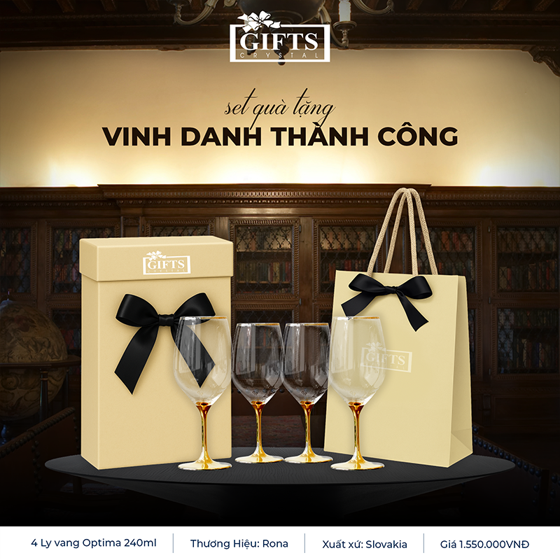 Set Quà Tặng Hội Nghị Doanh Nghiệp Vẽ Vàng DN29: 4 Ly Vang Optima Vẽ Vàng