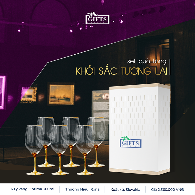 Set Quà Tặng Sự Kiện Doanh Nghiệp Tỏa Sáng DN28: 6 Ly Vang Optima Vẽ Vàng