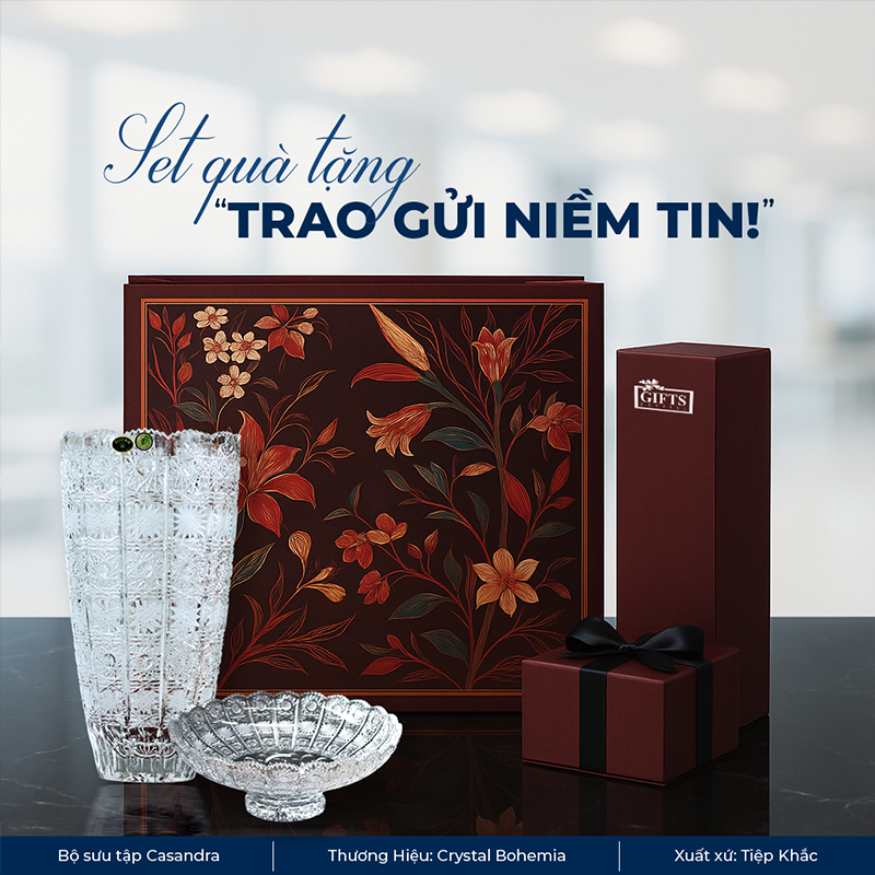 Set Bình Hoa & Âu Pha Lê Casandra | Crystal Bohemia Tiệp Khắc