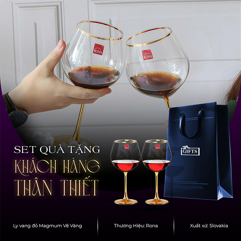 Set 2 Ly Vang Magnum 650ml Vẽ Vàng | Rona Slovakia