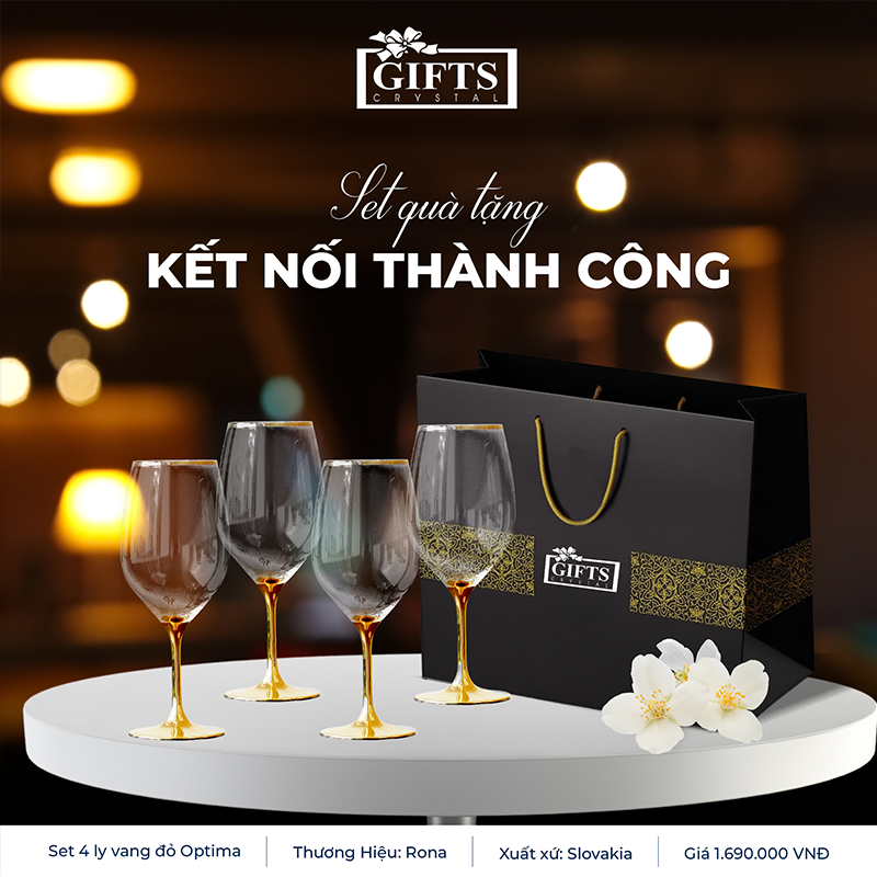 Set 4 Ly Vang Optima 450ml Vẽ Vàng | Rona Slovakia