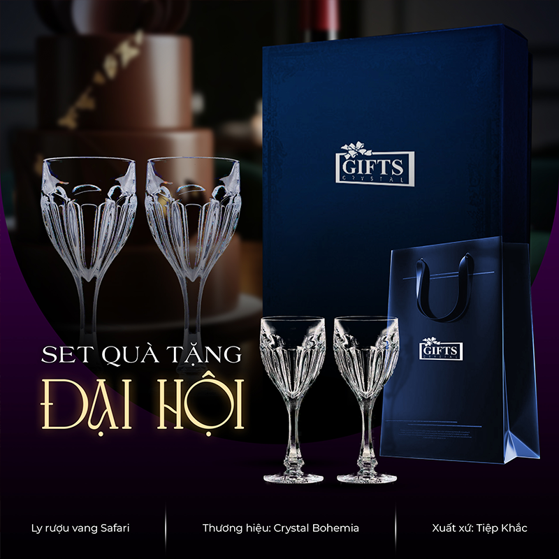 Set 2 Ly Vang Safari 190ml | Crystal Bohemia Tiệp Khắc