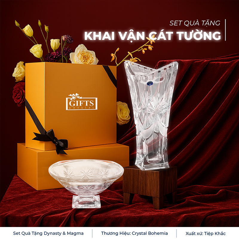 Bình Hoa Pha Lê Dynasty & Đĩa Pha Lê Magma | Crystal Bohemia Tiệp Khắc