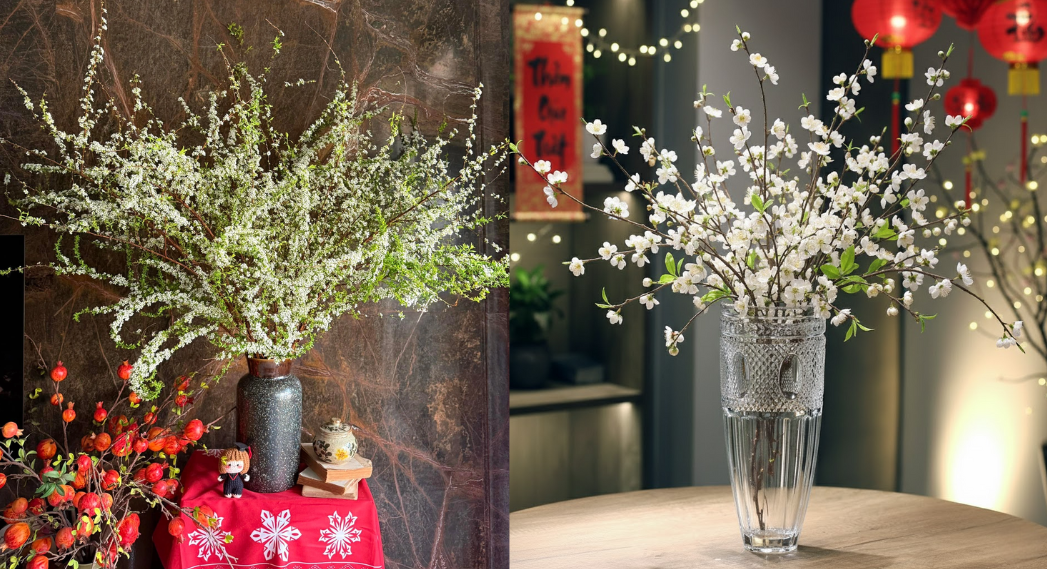 Chọn bình: chất liệu – chiều cao – miệng bình – trọng tâm hoa tuyết mai